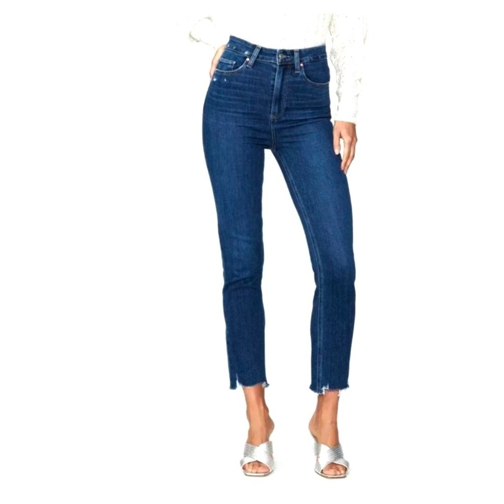 Paige Cindy Jeans Size 30 High Rise Straight Leg Destroyed Hem Maribelle Wash